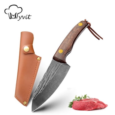 Couteau à Lame Fixe de 3,5 Pouces en Acier à Haute Teneur en Carbone, Mini Couteau de Chasse Pleine Soie avec Étui en Cuir pour Survie en Plein Air, Camping, Bushcraft, Couteaux de Boucher