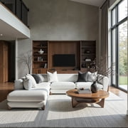Aykah Kova Sectional Sofa with Wooden Legs, Boucle Upholstered (Left Hand Facing)