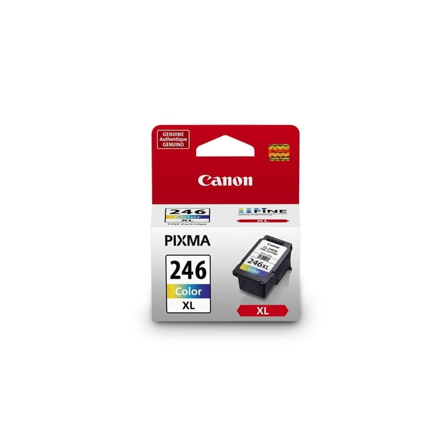 CANON CL-246XL Ink Cartridge packaging showing a front-facing view of a red and white box with Canon branding, PIXMA 246 Color XL label, and an image of the black color ink cartridge, suitable for printer ink replacement and supplies.