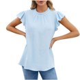 thumbnail image 1 of KIHOUT Nouveaux Hauts de Mode d'Été pour Femmes 2024, Mode Décontractée Dames Uni Manches Courtes Col Rond T-Shirt Plissé Blouse Bleu Ciel m, 1 of 6