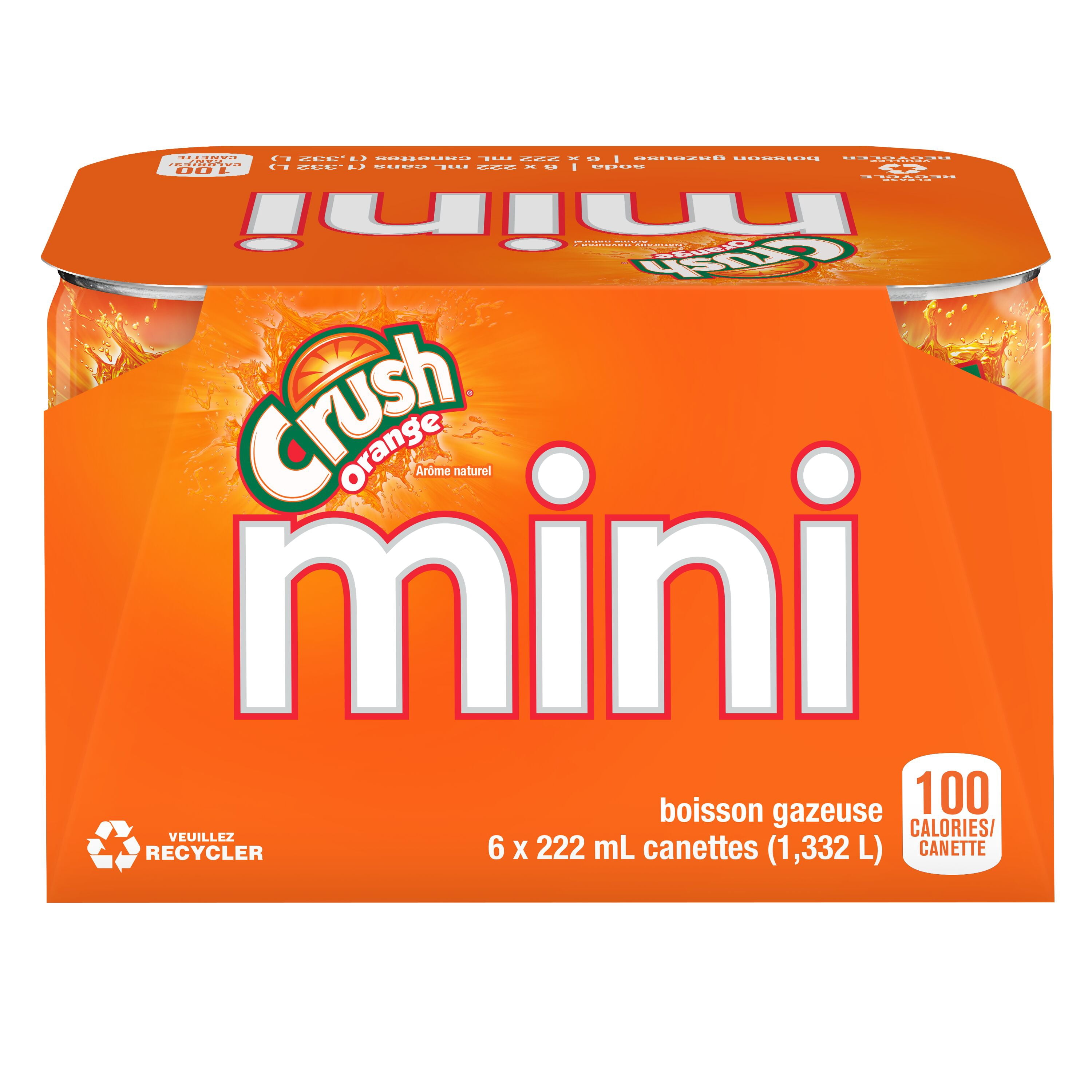 Crush orange boisson gazeuse 6 x 222 ml, mini-canettes