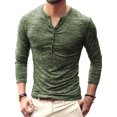 thumbnail image 5 of Haut Homme Col Rond Bouton Homme Automne Chemisier Basique Manches Longues Décontracté Coupe Ajustée T-Shirt, Vert, m, 5 of 5