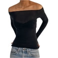 thumbnail image 3 of CEHVOM Mode Femme Été Épaules Dénudées Uni Manches Longues Haut Décontracté Blouse Liquidation, 3 of 6
