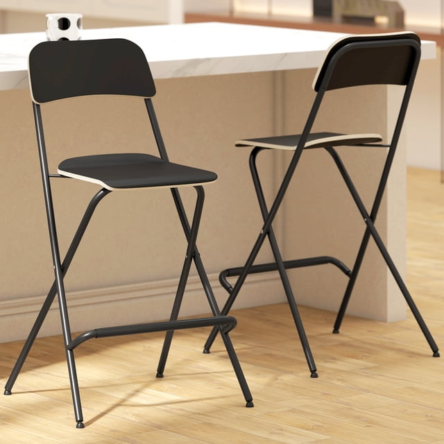 HOMCOM Folding Bar Stools Set of 2, Foldable Stool with Footrest, Black