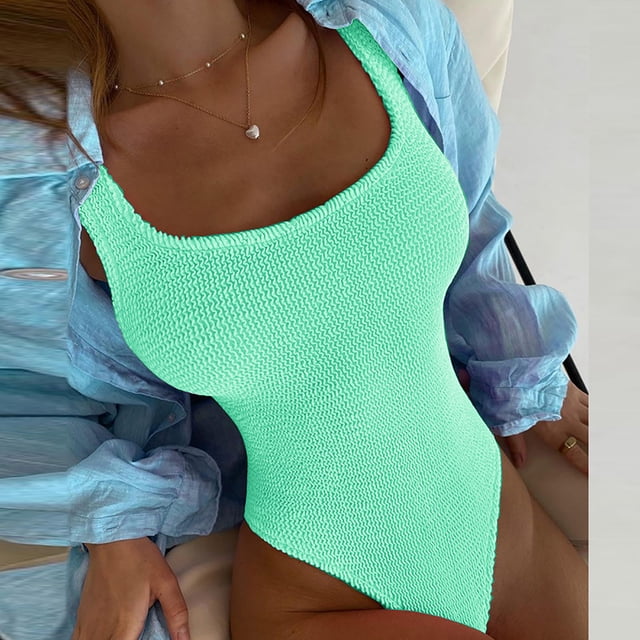 EGNMCR Maillots de Bain pour Femmes Maillot de Bain une-Pièce pour Femmes en Tissu Froissé Ondulé Couleur Fluorescente Mode Maillot de Bain