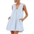 thumbnail image 1 of Mceream Robes pour Femmes Grande Taille avec Poches Décontractées Ligne A Fluides Robes Débardeur Été Sans Manches Col en V Ourlet à Volants Fête Froncée Robe Courte Bleu Clair m, 1 of 8