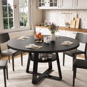 Ourlova Round Dining Table for 4 to 6 47.2 inch Farmhouse Kitchen Table with Storage Circle Dinner Tables for Kitchen Dining Room Living Room/Meeting Room/Apartment Black