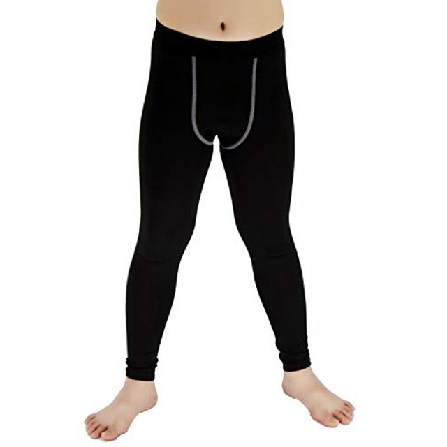 LANBAOSI Youth Boys Compression Leggings Unisex Athletic Pants Base Layer Football Workout Tight Size 12