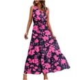 thumbnail image 2 of Pisexur Robes pour Femmes à Col en V Sans Manches Robe Maxi Taille Élastique Robe Évasée à Étages Robe d'Été Mode à Imprimé Floral Robe de Bal d'Été Décontractée Ample Longue Robe Confortable Fluide Robe Portefeuille pour Plage Vacances, 2 of 5