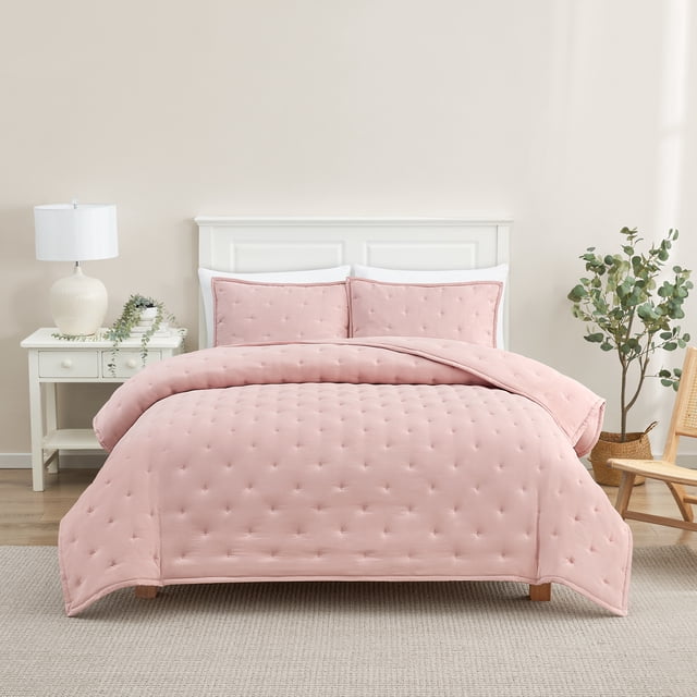 Mainstays Queen Comforter Set, Soft Lightweight & All Season, 3-Piece, Pink