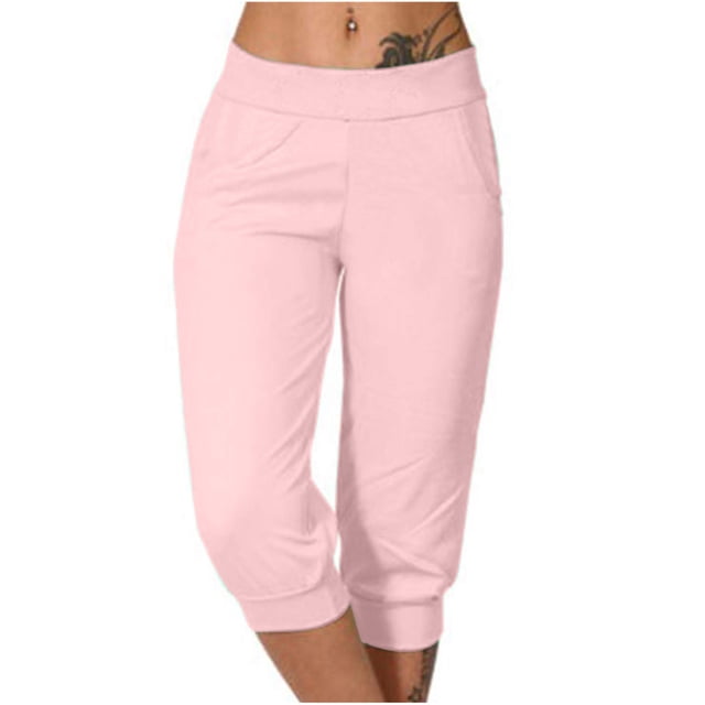 Timegard Womens Sweatpants Capri Pants Cinch Bottom Solid Color Cropped Joggers Workout Pants with Pockets