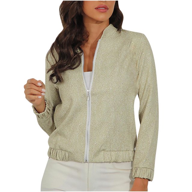 IROINID Women's Zip Up Jacket Long Sleeve Print Outwear, Comfy Spring Autumn Zip Slim Fit Jacket