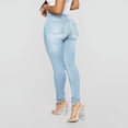 thumbnail image 2 of Bigersell Woman Jeans Plus Size Jeans Summer Stretchy Jeans Ladies Slim Straight Denim Pants Button Closure Light Wash Ripped Tall Jeans Female Loose Mid Waist Long Pants Style J-240 Blue M, 2 of 4
