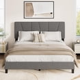 thumbnail image 3 of Queen Size Bed Frame with Headboard Adjustable, Linen Upholstered Queen Platform Bed with Headboard, Mattress Foundation with Wooden Slats, No Box Spring Needed, Easy Assembly, Grey, 3 of 8
