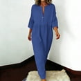 thumbnail image 4 of Xugsiok Robe en Lin pour Femmes à Boutons Manches 3/4 Col Ras du Cou Robe d'Été Couleur Unie Robes Amples Vacances Affaires Entraînement Plage Fluide Plissée Tuniques Robes Maxi d'Été, 4 of 8