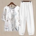 thumbnail image 1 of Ensembles Détente pour Femmes 2 Pcs Tenues Décontractées pour Femmes Col Rond Manches 5/4 Haut et Pantalon Impression Numérique Ensemble Deux Pièces Ensembles Grande Taille en Liquidation, 1 of 3