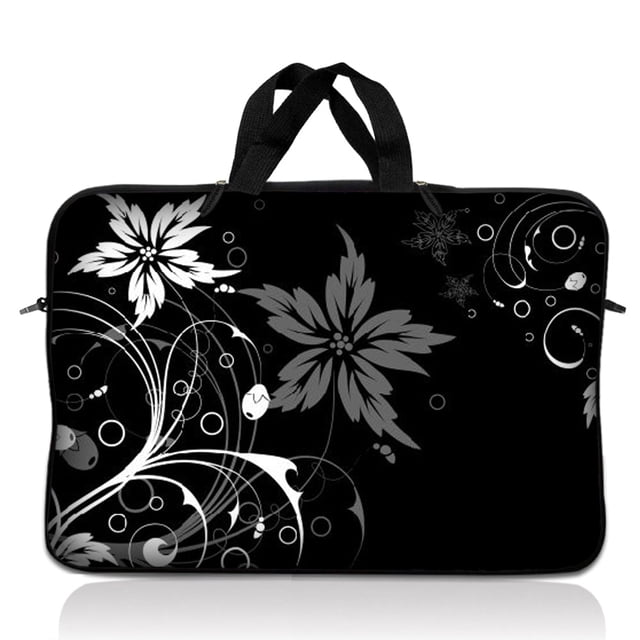 LSS Laptop Sleeve Bag 10.2 Inch Black White Flower Neoprene Case