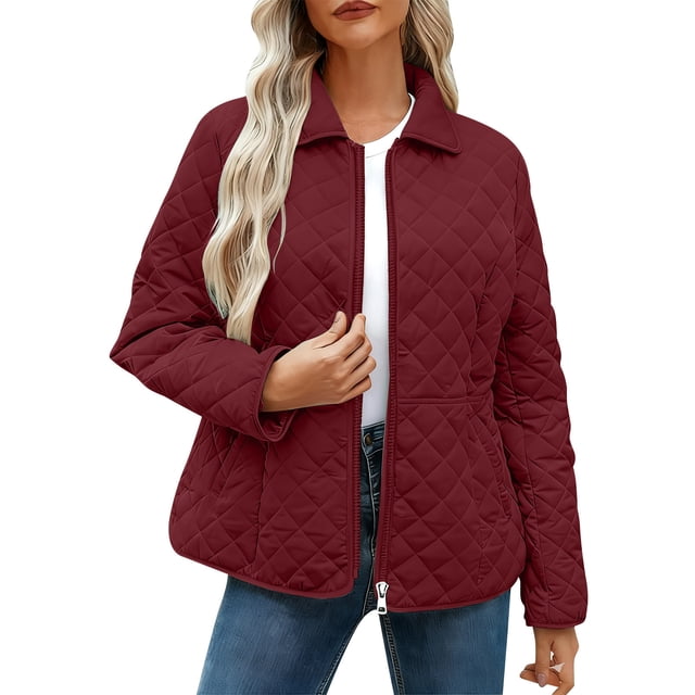 Womens Puffer Jacket Quilted Barn Jackets Long Sleeve Button Down Winter Quilted Jackets Puffy Coats Quilted Bomber Jacket Puffer Jacket Outerwear Coats with Pockets