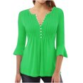 thumbnail image 1 of Diufon Womens Dressy Tops Casual Ruffle 3/4 Sleeve Button V Neck Loose Shirts Trendy Solid Color Basic Blouse, 1 of 3