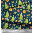 thumbnail image 3 of Soimoi Blue Poly Georgette Fabric Gifts & Christmas Tree Printed Fabric 1 Yard 42 Inch Wide, 3 of 5