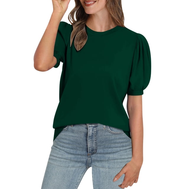 Dealovy Hauts Habillés Décontractés pour Femmes T-Shirts à Col Rond Manches Courtes Bouffantes Chemises Décontractées T-Shirts Basiques