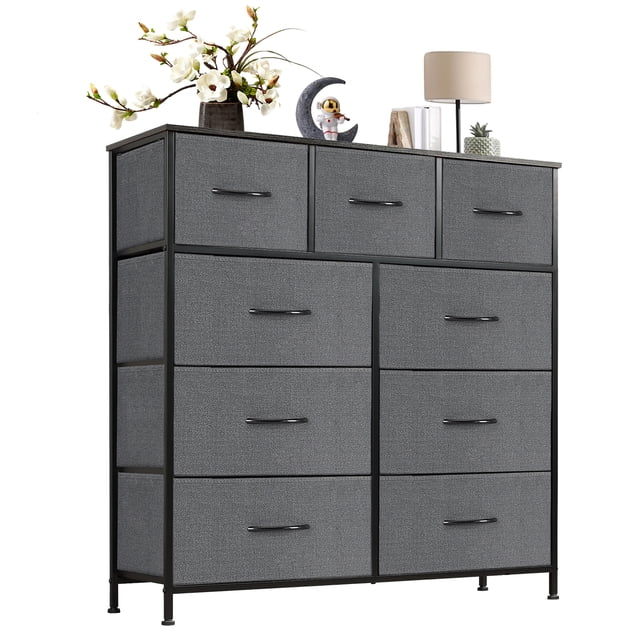EDX Commode à 9 Tiroirs pour Chambre, Tour d'Organisation de Rangement en Tissu, Armoire, Gris
