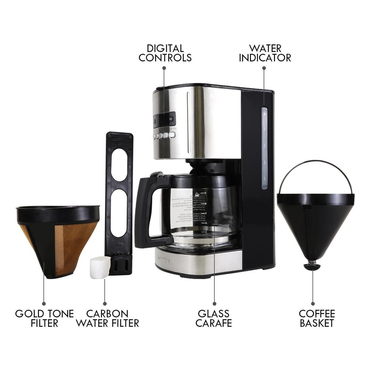 Kenmore Programmable 12-Cup Coffee Maker, Stainless & Black, Auto Brew & Keep Warm Functions
