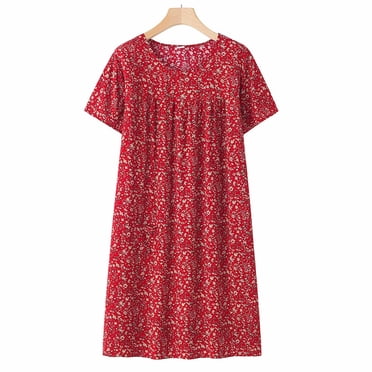 Robe de Nuit en Coton pour Femmes d'Âge Moyen et Âgées, Été, Manches Courtes, Coupe Ample, Chemise de Nuit, Douce et Respirante, Grande Taille, Tenue d'Intérieur, par Hontri