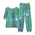 thumbnail image 1 of Mikilon Ensemble Élégant pour Femmes 2 Pcs Coton Lin Imprimé Manches Cinq-Quarts Col Rond + Pantalon Décontracté Jaune-A S, 1 of 2