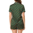 thumbnail image 3 of INSPIRE CHIC Womens Short Sleeve Notch Collar Piped Button Down Sleepwear Polka Dots Pajama Sets Large Deep Green, 3 of 5