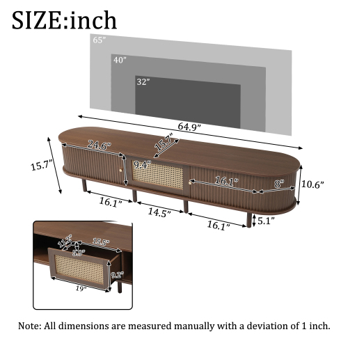 Noble House 64.8" TV Stand,Oval Rounded Corners Media Console for 65" TV,Dark Oak