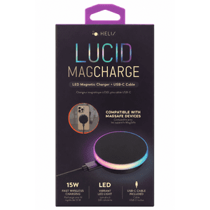 Helix Lucid 15W Qi Wireless Charger with MagSafe, 0.97m (3.2 ft.) Cable, Magnetic Fast Charging Pad for iPhone & Qi-Compatible Devices – Black
