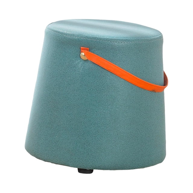 Abbracc Portable Round Ottoman Changing Shoes Stool Bench with Handle Space-Saving Solid Lake Blue