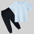 thumbnail image 5 of Qtocio Big Girls 2 Piece Outfits Solid Color Short Sleeve Tee Tops and Long Pants Casual Daily Style Lightweight Soft Summer Matching Set for Kids, 5 of 5