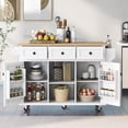 thumbnail image 3 of Modern Kitchen Island on 5 Wheels with Storage Cabinet and Drop-Leaf Countertop, Kitchen Cart with Cabinet Door Internal Storage Racks and 3 Drawers for Dinning Room (White, 3 of 9