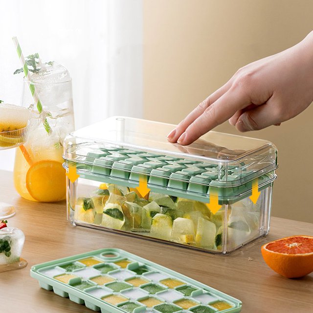 Ice Cube Tray Quick Release Reusable Large Capacity Non-stick Food Grade Ice-making Flexible Cold Drinks Ice Cube Tray with Shovel Container Set Kitchen Supplies
