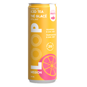 LOOP Mission Sparkling Thé glacé, Sucre faible, Pamplemousse Earl Grey avec du jus de fruits réels bio, 355 mL