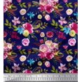 thumbnail image 1 of Soimoi Blue polyester Crepe Fabric Feather,Leaves & Ranunculus Floral Print Fabric by Yard 52 Inch Wide, 1 of 3