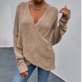 thumbnail image 4 of Mode Femmes Couleur Unie Manches Longues Pull Col en V Chemise Pull Tops, 4 of 9