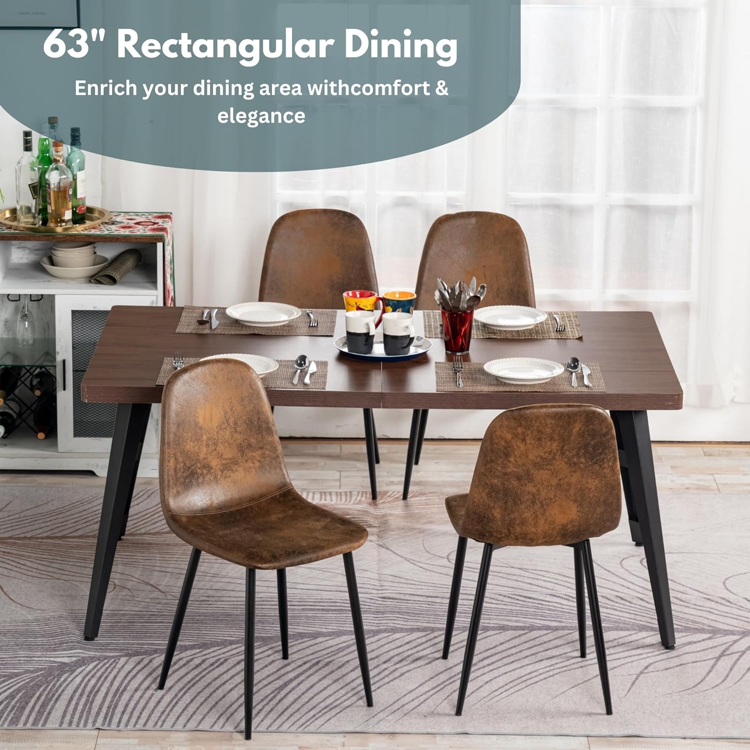 Table de salle à manger Homy Casa avec plateau de 160 cm x 80 cm d'épaisseur, pieds plats en métal, 6 couverts, pieds ajustables