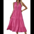 thumbnail image 1 of Robe Chemise Sans Manches d'Été 2025 pour Femmes Col en V Décontractée Midi Robes Rose Rouge m, 1 of 10
