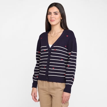 Devoted Women's Heart & Striped Cardigan, Sizes XS-XL