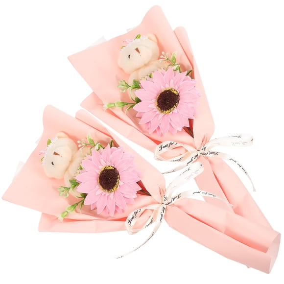 MasteelfCA 2pcs Graduation Flower Bouquets Graduation Bear Bouquet Bear Sunflower Bouquet