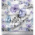 thumbnail image 1 of Soimoi Modal Satin Fabric Leaves & Anemone Flower Decor Fabric Printed Yard 42 Inch Wide, 1 of 3