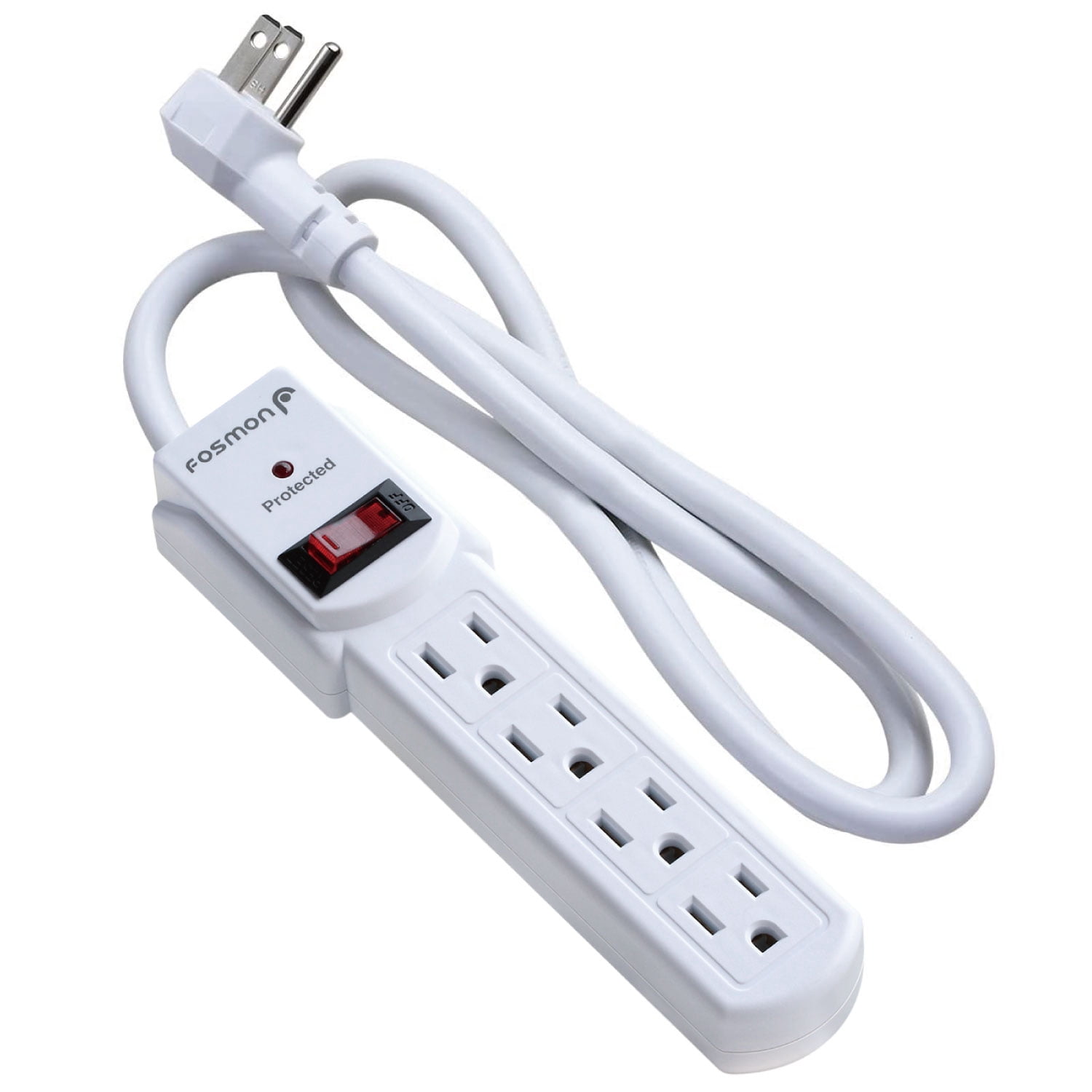 Fosmon Surge Protector Power Strip Flat Plug, 4-Outlet Splitter Extender Bar 1875 Watt 490 Joules, 3FT Extension Cord Wall Mount with 3 Prong Grounded for Office, Dorm, Home - ETL Listed