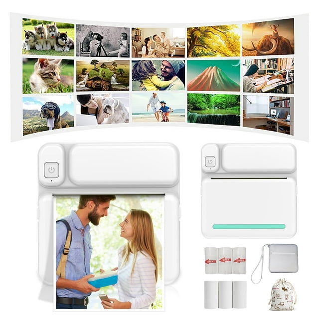 HLONK Pocket Mini Printers Thermal Portable Bluetooth Printers 57mm Mini Wireless POS Thermal Image Photo Printers Portable Inkless Sticker Maker Printers Wireless For Android IOS Mob