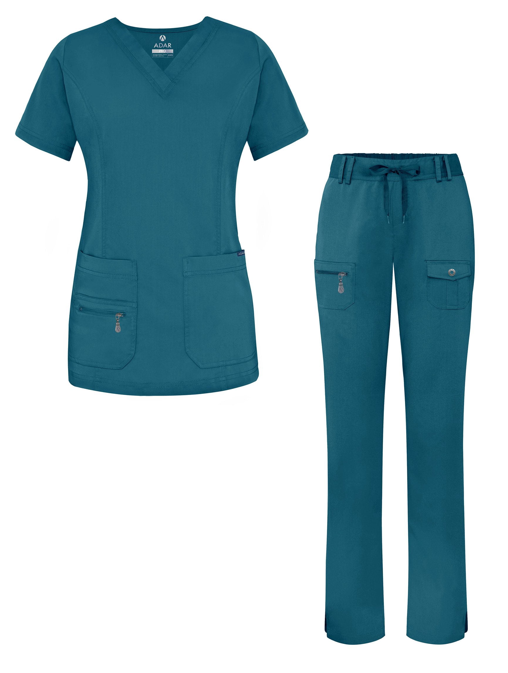 Adar Uniformes Ensemble de Sarrau pour Femmes - Haut à Col en V Amélioré/pantalon à Multiples Poches