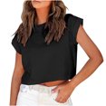 thumbnail image 1 of AherBiu Hauts Courts pour Femmes Manches Cap Été Décontracté Basique Haut T-Shirts Chandails Col Rond T-Shirts Confortables, 1 of 6