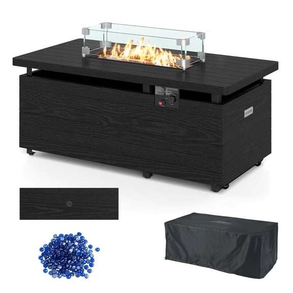 Gymax 51 Inch Propane Fire Pit Table 50,000 BTU Gas Firepit w/Removable Lid Tempered Glass Wind Guard Black