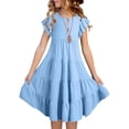 thumbnail image 2 of Robes d'Été pour Filles à Double Couche, Manches Volantées, Robe Fluide Évasée, Robe Midi Décontractée à Dégradé, 2 of 6